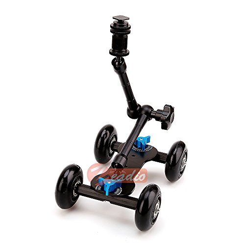 Zeadio Magic Arm Tabletop tragbare Skater Dolly Triebwagen Kits für alle LCD-Feldmonitor, Canon Nikon alle Video DSLR-Kamera Rig, Blitzlicht, Mikrofon (11", schwarz) von Zeadio