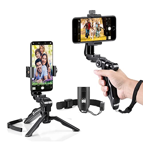 Zeadio Mini Handy Stativ Kits, mit Kabellos Shutter Remote, Tischstativ Griff Stabilisator mit Handyhalterung, Passend für alle iPhone und Android Smartphones von Zeadio