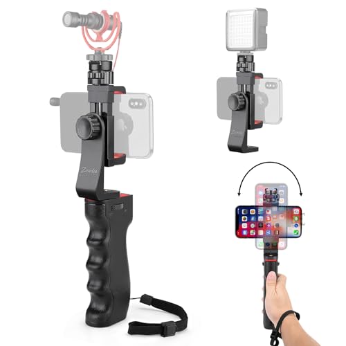 Zeadio Smartphone Kabellos Stabilisator, Vlogging Handgriff Videohalter Rig Handle Travel Selfie Stick mit Klemmhalterung und kabellosem Fernauslöser für alle iPhone und Android Handys von Zeadio
