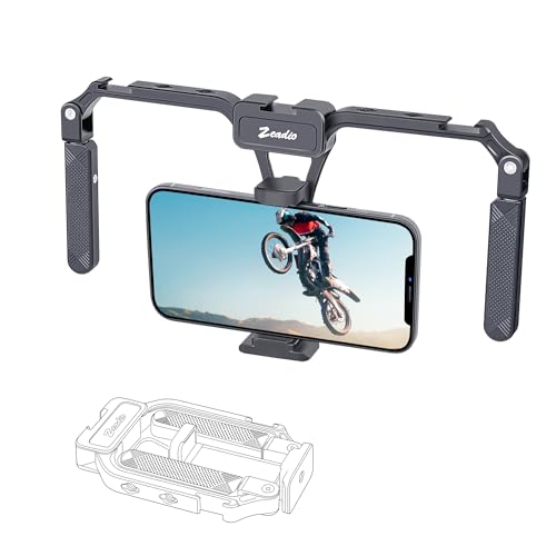 Zeadio Aluminium-Smartphone-Stabilisator-Griff, faltbares Handy-Video-Rig, Filmemachen, Vlogging-Hülle, Handy-Stabilisator-Stativhalterung für iPhone und Android-Smartphones von Zeadio