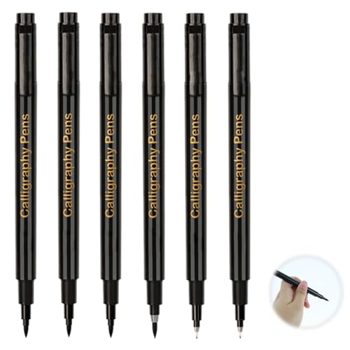 Zeaicos 6 Stück Kalligraphie Stift, Handlettering Stifte Wasserbasierte Hand Lettering, für Übungsheft Anfänger Tagebuch Bullet Journal Zubehör, Brush Pen Schwarz von Zeaicos