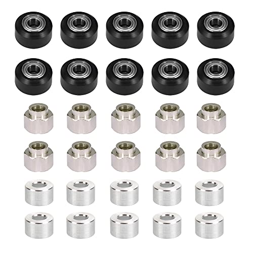 Zeberoxyz 10 Stück POM Kleine Riemenscheiben V-Schlitz Räder Kit mit Doppellager+10 Stück Sechskant-Exzentersäule+10 Stück runde Isolationssäule für Aluminium-Extrusion (30 Stück/Satz Kleine Räder) von Zeberoxyz