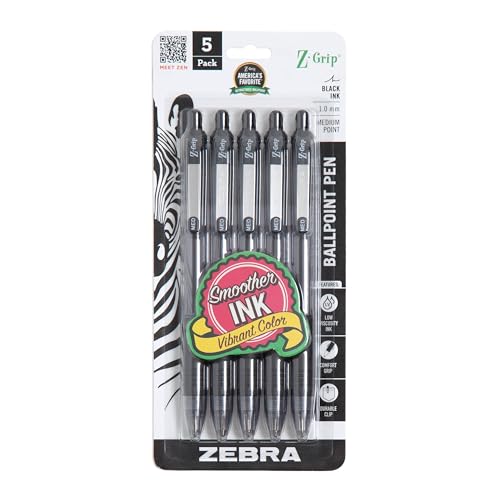 ZEBRA - Z-Grip Retractable Ballpoint Pen, Medium Point, 1.0mm, Black Ink, Clear Barrel - 5 Pens ZEBRA - Z-Grip Retractable Ballpoint Pen, Medium Point, 1.0mm, Black Ink, Clear Barrel - 5 Pens von Zebra Pen