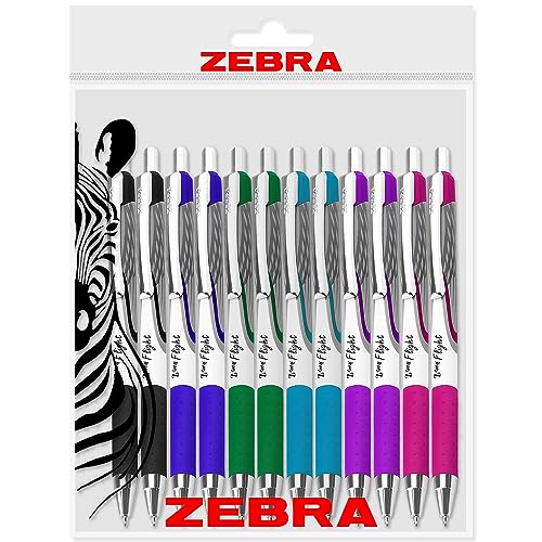 Zebra Classic Z-Grip Flight Ballpoint Pens - 1.2mm - Black, Blue, Green, Light Blue, Purple & Pink Ink - Pack of 12 von Zebra Pen