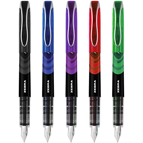 Zebra Fuente Einweg-F llfederhalter, Schwarz, Blau, Rot, Gr n und Violett, 5 St ck von Zebra Pen