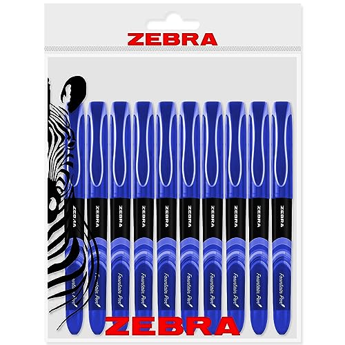 Zebra Fuente Einweg-Füllfederhalter, 1,0 mm feine Feder, 0,6 mm Strichbreite, blaue Tinte, 10 Stück von Zebra Pen