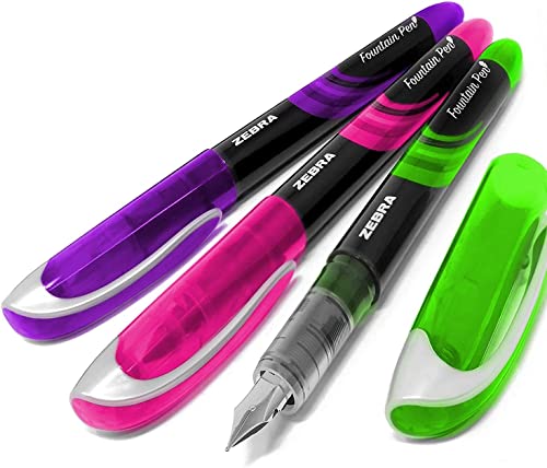 Zebra Fuente Einweg-Füllfederhalter, Lehrer-Set, farbige Tinte, Grün, Rosa und Violett von Zebra Pen