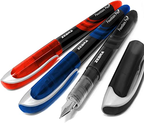 Zebra Fuente Einweg-Füllfederhalter, farbige Tinte, Schwarz, Blau und Rot von ‎Zebra Pen