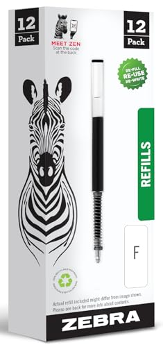 Zebra Pen Ersatzminen – Zebra F701 Nachfüllpackung, Zebra F-301 Mine, Zebra F402 Mine, F301 Compact und Zebra 301-A – feine Spitze 0,7 mm – schwarze Tinte – 12 Stück von Zebra Pen