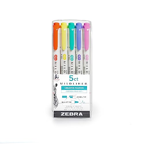 Zebra Pen Mildliner, Double Ended Highlighter, Broad and Fine Tips, Assorted Refresh Colors, 5-Count (78405) von Zebra Pen