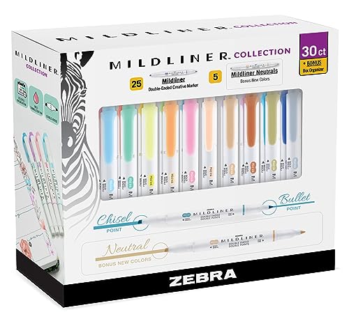 Zebra Pen Mildliner Highlighters, Double Ended Highlighter, Broad And Fine Tips, Pastel and Neutral Colors Midliner Pens, 30 Pack von Zebra Pen