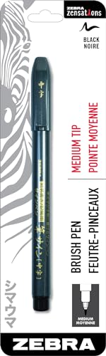 Zebra Pen Zensations Pinselstift, mittlere Pinselspitze, schwarze wasserfeste Tinte, 1 Stück von Zebra Pen