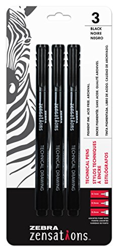 Zebra Pen Zensations Technischer Stift, verschiedene Spitzengrößen, schwarze Tinte, 3 Stück von Zebra Pen