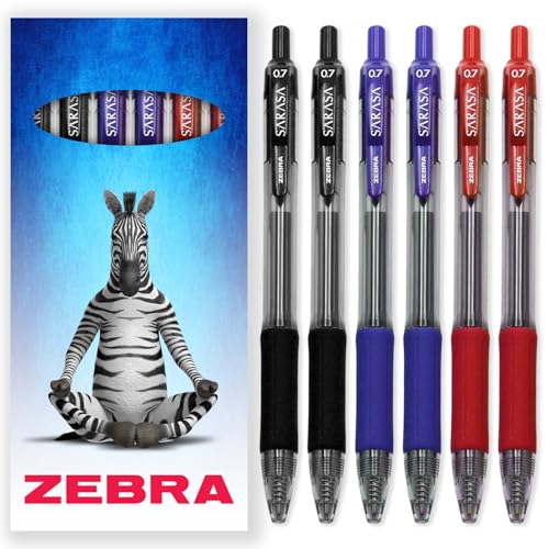 Zebra Sarasa Pen – einziehbare Gel-Tintenroller – 0,7 mm Spitze – schwarze, blaue und rote Tinte – Kartonetui, Geschenk-Set mit 6 Stück Zebra Sarasa Pen – einziehbare Gel-Tintenroller – 0,7 mm Spitze – schwarze, blaue und rote Tinte – Kartonetui, Geschenk-Set mit 6 Stück von Zebra Pen