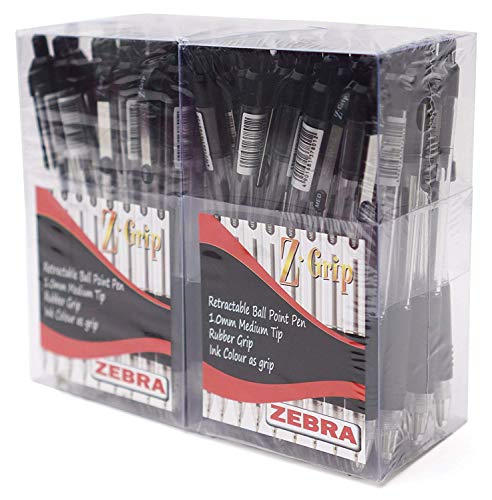 Zebra Z-Grip Kugelschreiber, versenkbar, Medium, 1,0 mm, schwarz Tinte, 60 Stück Zebra Z-Grip Kugelschreiber, versenkbar, Medium, 1,0 mm, schwarz Tinte, 60 Stück von ZEBRA
