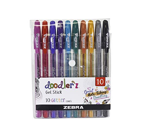 Doodlerz Gelstift, Zebra-Muster, 1 mm, verschiedene Glitzerfarben, 10 Stück von Zebra Textil