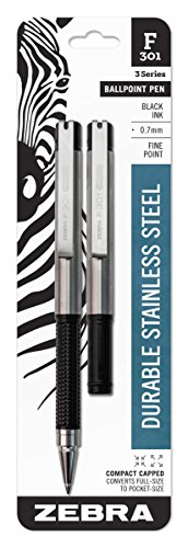 Zebra F-301 Compact Stainless Steel Ballpoint Pen, 0.7mm, Black, 2 Pack (27412) von Zebra Textil