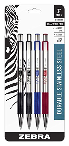 Zebra F-301 Stainless Steel Retractable Ballpoint Pen, 0.7mm, Assorted, (27104) by Zebra Pen von Zebra