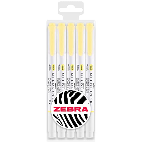 Zebra Mildliner Creative Marker Highlighter Pens - Double Ended - Chisel & Bullet Tip - Wallet Set of 5 - Yellow Ink von Zebra Textil