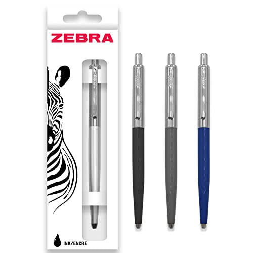 Zebra Pen 901 Druckkugelschreiber, mittlere Spitze, 1,0 mm Spitze, schwarze Tinte, silberfarben, schwarz, grau und dunkelblau, 4 Stück von Zebra Textil