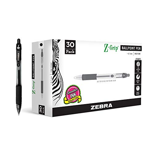Zebra Pen Z-Grip Retractabe Ballpoint Pen, Fine Point, 0.7mm, Black Ink, 30-Pack von Zebra Textil