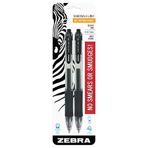 Zebra Sarasa Druck-Gelstift schnell trocknende Tinte Nachfüllbar 2er-Pack Schwarz von Zebra Textil