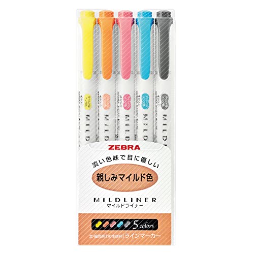 5er-Pack Zebra Highlighter Mildliner Marker mit Doppelspitze in sanften Farben, WKT7-N-5C von Zebra