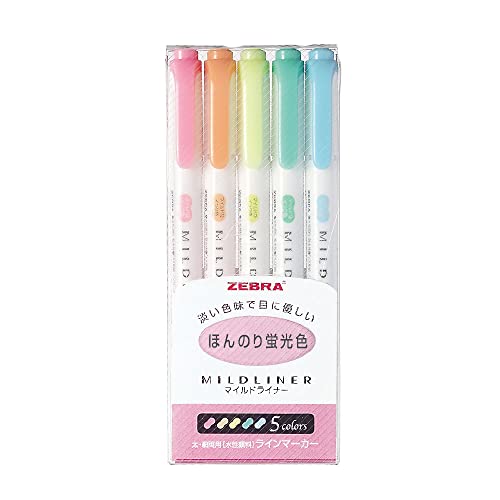 Zebra MILDLINER WKT7–5 C Fluoreszierender Marker (5-Farben-Set) von ZEBRA