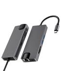 Zedar USB C Hub 8 in 1 mit HDMI 4k - USB 3.0-Ethernet Anschluss Space Grey von Zedar