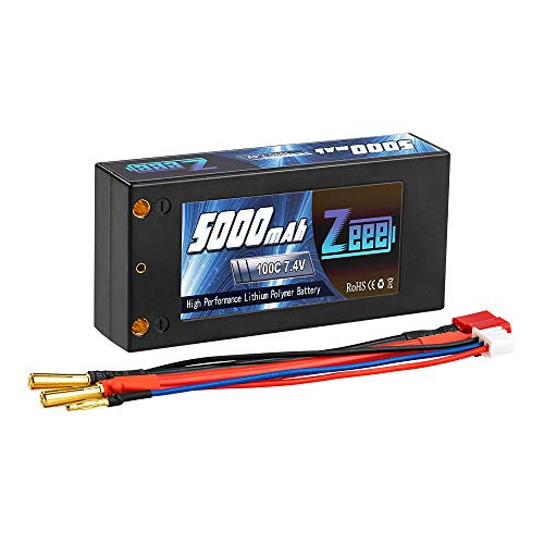 Zeee 2S LiPo Akku 7,4V 100C 5000mAh Hardcase Kurzer Batterie mit 4,0mm Kugel to Deans Stecker für RC Car RC Truck Flugzeug Helikopter Boot Buggy Wing von Zeee