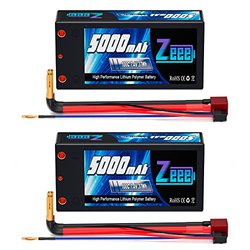 Zeee 2S LiPo Akku 7,4V 100C 5000mAh Kurzer Hartschale mit 4,0 mm Kugel to Deans T Stecker für RC Car RC Truck Flugzeug Helikopter Boot Buggy Wing (2 Packungen) von Zeee