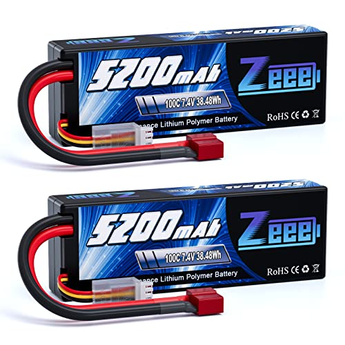 Zeee 2S LiPo Akku 7,4V 100C 5200mAh mit Deans T Steck Hardcase Batterie für RC Auto, RC Flugzeug, RC Hubschrauber, RC Hobby (2 Packungen) von Zeee