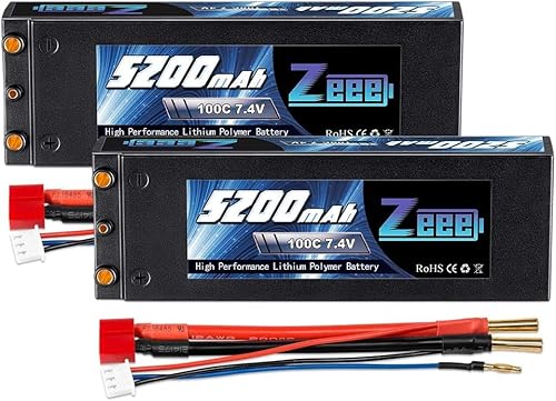 Zeee 2S Lipo 7,4V 100C 5200mAh Batterie Hardcase mit 4,0mm Kugel to T Stecker für RC Car RC Truck Flugzeug Helikopter Boot Buggy Wing (2 Pac) von Zeee