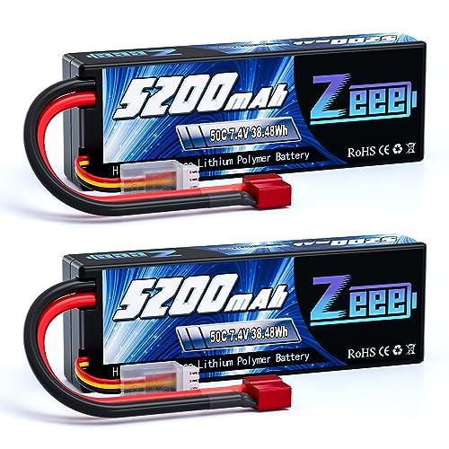 Zeee 2S Lipo Akku 5200mAh 7,4V 50C RC Lipo Batterien mit T Stecker für RC Evader BX Auto Car Truck LKW Truggy RC Hobby (2 Packungen) von Zeee