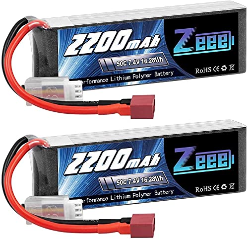 Zeee 2S Lipo Akku 7,4V 50C 2200mAh RC Batterie mit T Stecker für RC Auto Truck Flugzeug Heilikopter Boot RC Hobby (2 Packungen) von Zeee
