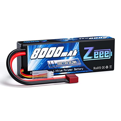 Zeee 2S Lipo Akku 7,4V 8000mAh 100C Hardcase Batterie mit T Stecker für RC Car RC Truck RC Auto Boot LKW Truggy RC Hobby von Zeee