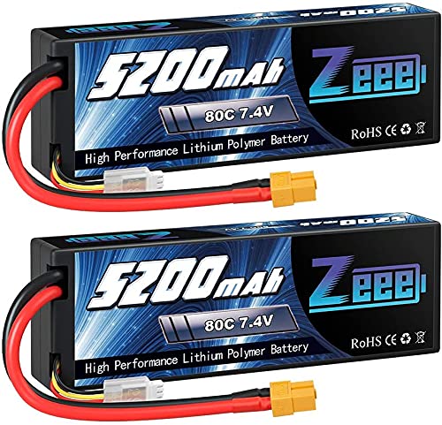 Zeee 2S Lipo Akku 7,4V 80C 5200mAh Hardcase Batterie mit XT60 Stecker für RC Evader BX Auto Car Truck LKW Truggy RC Hobby (2 Packungen) von Zeee