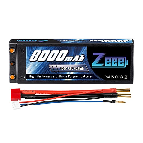 Zeee 2S Lipo Akku 7,6V 100C 8000mAh HV Hardcase Batterie mit 4,0mm Kugel to Deans T Stecker für RC Car RC Truck Flugzeug Helikopter Boot Buggy Wing von Zeee