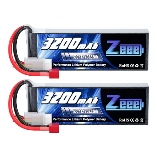 Zeee 3S LiPo Akku 11,1V 50C 3200mAh mit T Stecker für RC Auto, RC Flugzeug, RC Hubschrauber, RC Hobby (2 Packungen) von Zeee
