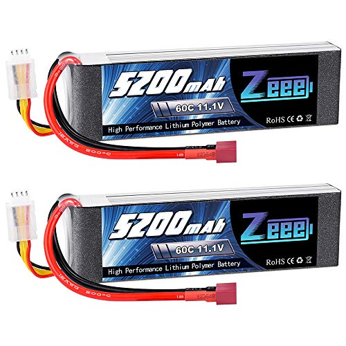 Zeee 3S LiPo Akku 11,1V 5200mAh 60C RC Batterie mit T Stecker für RC Car RC Truck RC Auto Boot Helicopter LKW Truggy RC Hobby 2 Packungen von Zeee