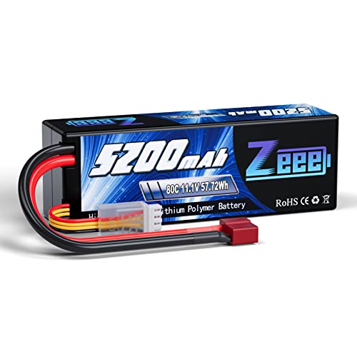 Zeee 3S LiPo Akku 11,1V 80C 5200mAh Hardcase Batterie mit T Stecker für RC Auto, RC Flugzeug, RC Hubschrauber, RC Hobby von Zeee
