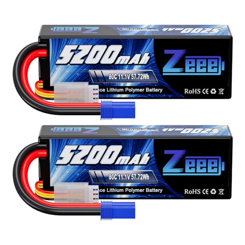 Zeee 3S LiPo Akku 11,1V 80C 5200mAh Hardcase Batterie mit EC5 Steck für RC Auto, RC Flugzeug, RC Hubschrauber, RC Hobby (2 Packungen) von Zeee