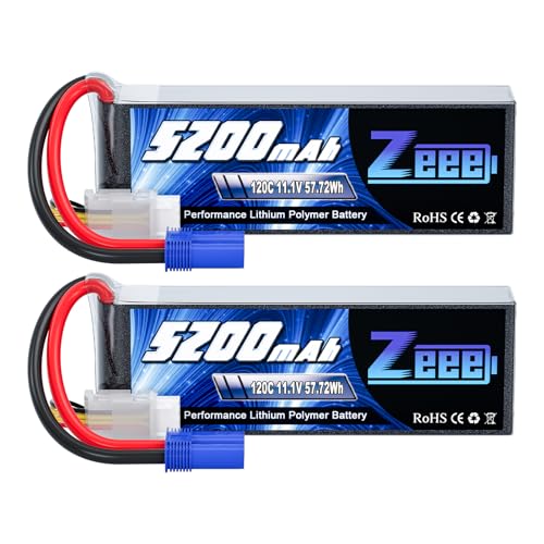 Zeee 3S LiPo Akku 5200mAh 11,1V 120C mit EC5 Stecker RC-Akku softcase für RC-Flugzeug, Quadrocopter, Flugzeug, Hubschrauber, RC-Auto, LKW, RC-Boot (2 Stück) von Zeee