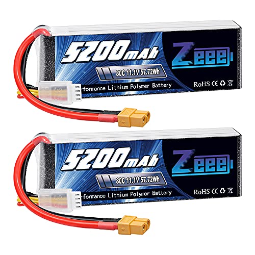 Zeee 3S LiPo Akku 5200mAh 11,1V 80C mit XT60 Steck für RC Auto, RC Flugzeug, RC Hubschrauber, RC Hobby (2 Packungen) von Zeee