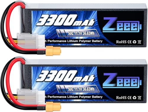 Zeee 3S Lipo 3300mAh 11,1V 50C RC Akku mit XT60 Stecker RC Batterie für RC Auto, RC Flugzeug, RC Hubschrauber, RC Hobby (2 Stück) von Zeee