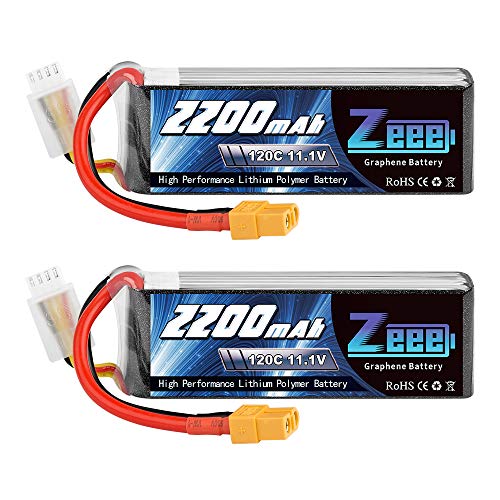 Zeee 3S Lipo Akku 11,1V 2200mAh 120C RC Akku mit XT60 Stecker für UAV Drones FPV Rennrad Quadcopters Flugzeug Hubschrauber RC Boot RC Auto (2 Packungen) von Zeee