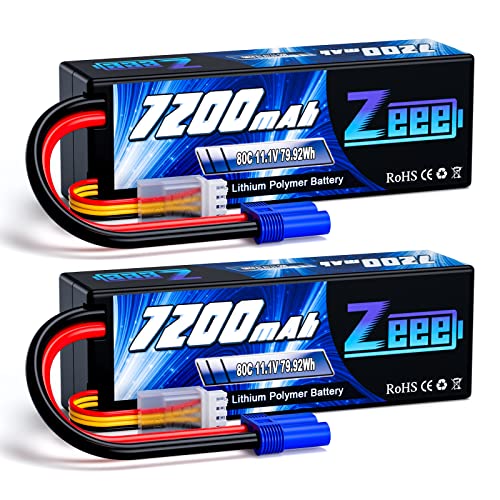 Zeee 3S Lipo Akku 11,1V 80C 7200mAh Hardcase Batterie mit EC5 Stecker für RC Car RC Truck RC Auto Boot LKW Truggy RC Hobby (2 Packungen) von Zeee