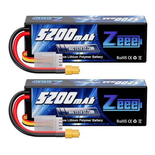 Zeee 3S Lipo Akku 5200mAh 11.1V 80C RC Akku Hartschalen mit XT60 Stecker für RC Auto LKW Tank Boot RC Flugzeug Flugzeug Quadcopter Helikopter (2 STK) von Zeee