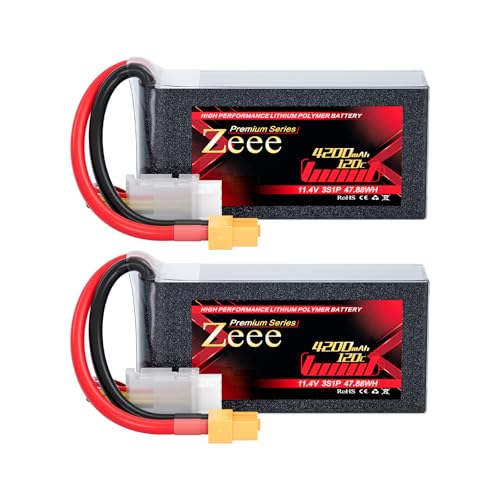 Zeee 3S Lipo Akku Premium Series 4200mAh 120C 11,4V Hochspannungs-Shorty-Akku mit XT60 Stecker RC Akku Softcase kompatibel mit Rock Crawler Helikopter Flugzeug Drohne Boot Rennmodelle (2 Stück) von Zeee
