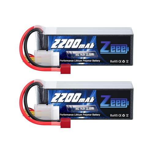 Zeee 4S LiPo Akku 14,8V 50C 2200mAh mit Deans T Steck für UAV Drones FPV Rennrad Quadcopters Flugzeug Hubschrauber RC Boot RC Auto (2 Packungen) von Zeee